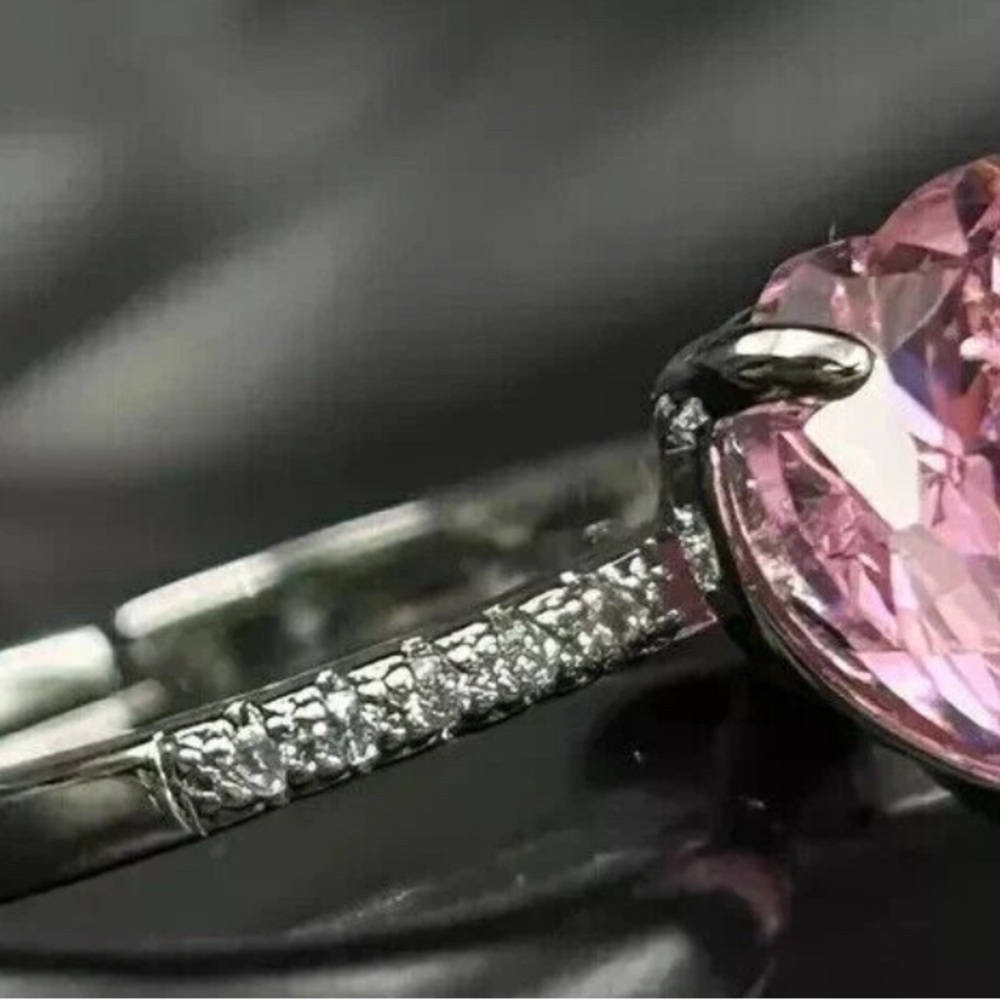 Pink Crystal Heart-Shaped Gemstone Ring Size 10 - Picture 4 of 5